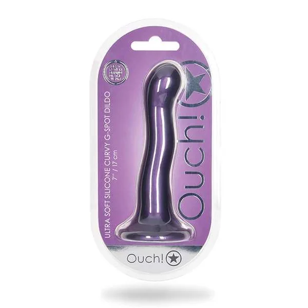 Ouch! Ultra Soft Curvy G-Spot Silicone Dildo 7in - Metallic Purple