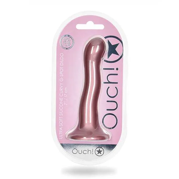 Ouch! Ultra Soft Curvy G-Spot Silicone Dildo 7in - Mettalic Rose Gold