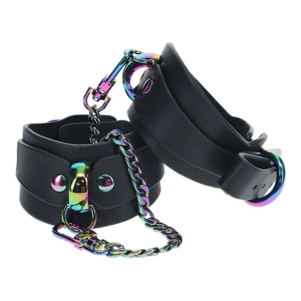 Ouch! Venice Faux Leather & Rainbow Neochrome Wrist Cuffs