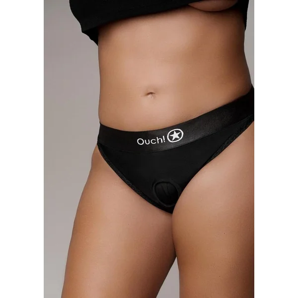 Ouch! Vibrating Strap-On Hipster with Rechargeable Bullet – XL/2XL – Black