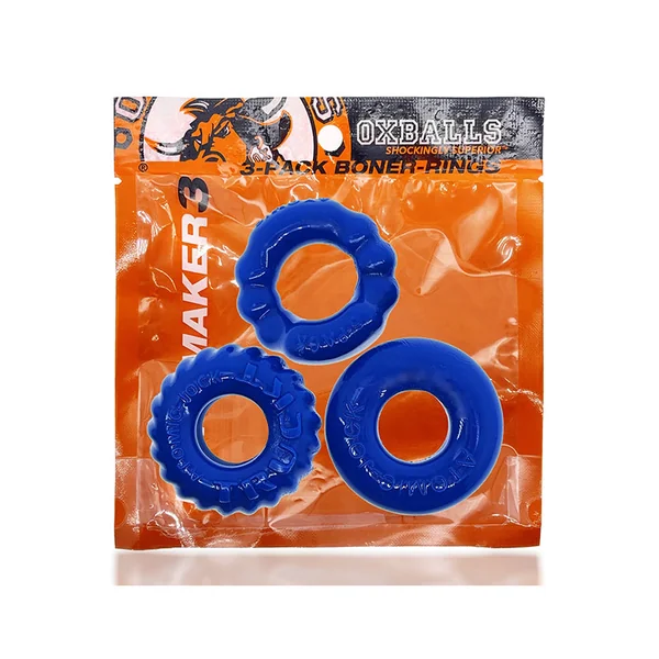 Oxballs Bonemaker 3-pack Boner Cockring Kit Flextpr Pool Blue