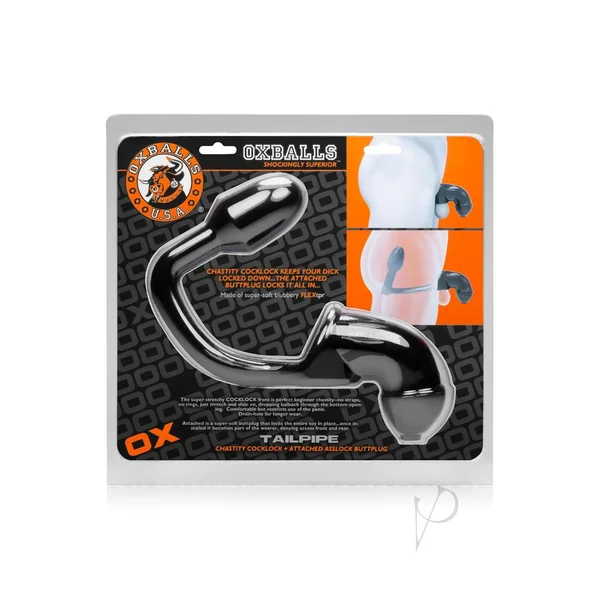 Oxballs Tailpipe Chastity Cock Lock with Butt Plug - Black