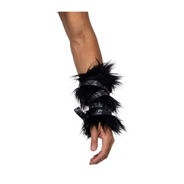 Pair of Black Faux Fur Cuffs with Strap Detail