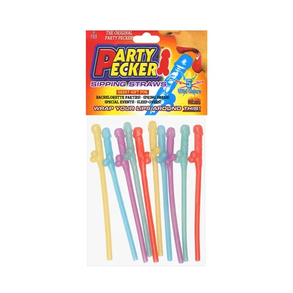 Party Pecker Sipping Straws 10 Pc Bag - 5 Assorted Colors
