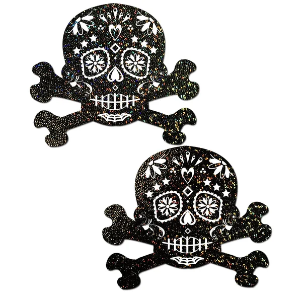 Pastease Black Glitter Skull & Crossbones Pasties