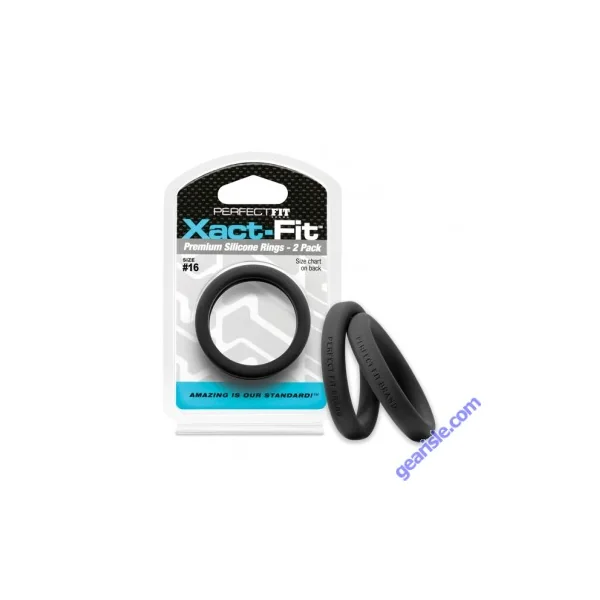 Perfect Fit Xact Fit Size #16 2 Pack Black Silicone Cock Ring