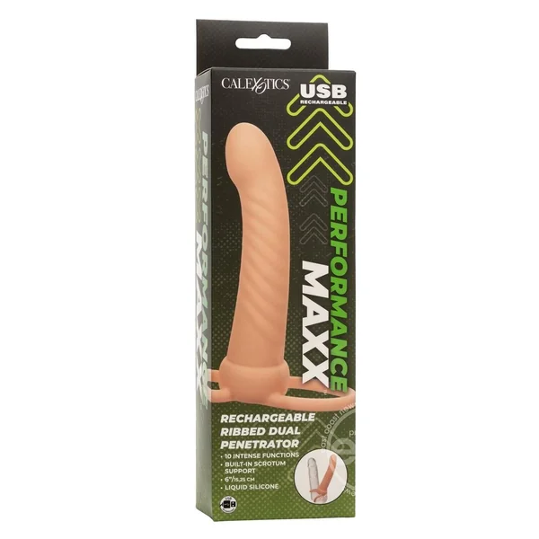 Performance Maxx Rechargeable Silicone Ribbed Dual Penetrator Extender