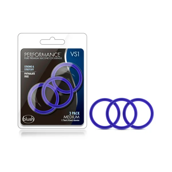 Performance - Vs1 Pure Premium Silicone Cockrings - Medium - Indigo