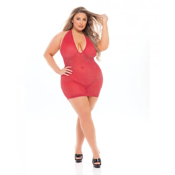 Pink Lipstick Love Bite Plunge Halter Dress (fits Up To 3x) Red Qn