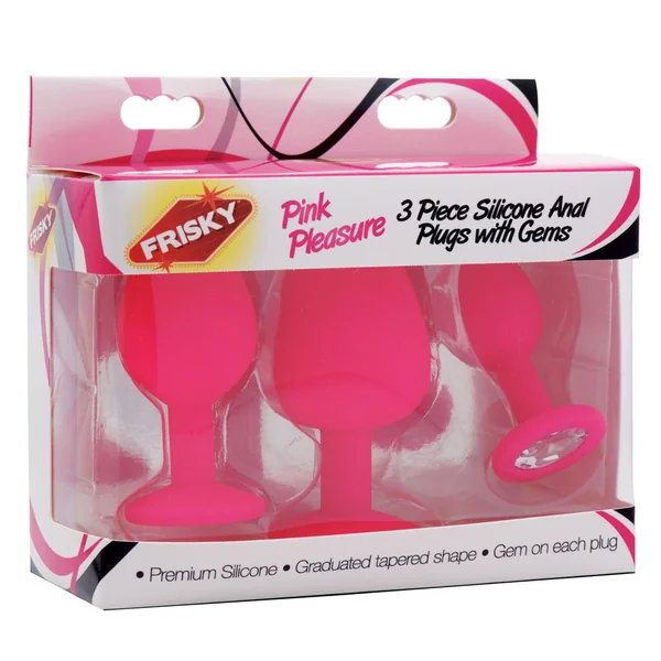 Pink Pleasure 3 Piece Silicone Anal Plugs With Gems