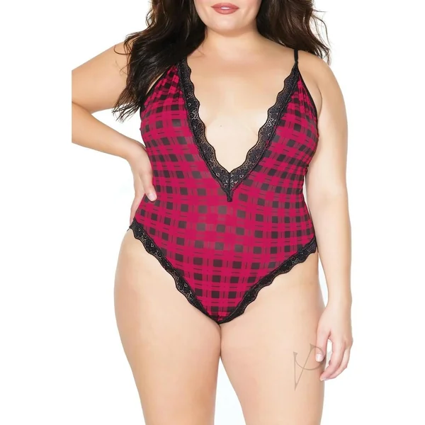 Pink Pussycat Plaid Teddy - Queen - Pink/Black