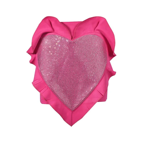 Pink Rhinestone Heart Shaped Ruffle Sexy Mini Skirt