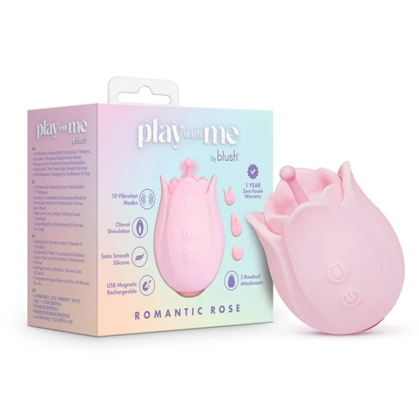 Play With Me | Romantic Rose Silicone Vibrator With Rosebud Attachment Heads – In Pink