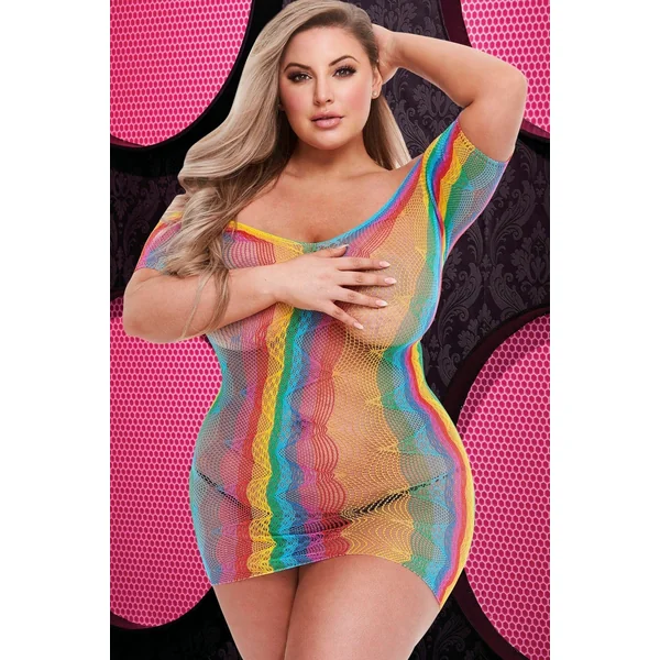 Plus Size Rainbow Jacquard Stripper Dress