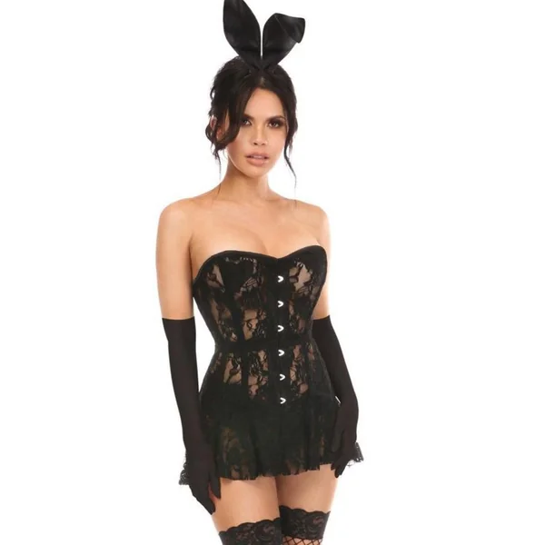 Plus Size Sexy Black Bunny Corset Dress Costume
