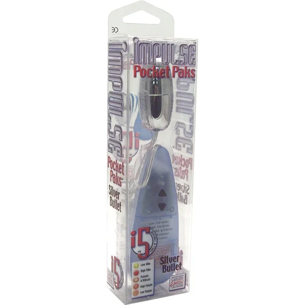 Pocket Exotics Impulse Silver Bullet with Wired Remote Control - Silver