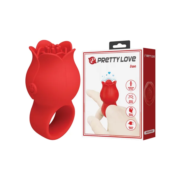 Pretty Love Jae Floral Ring Finger Vibrator - Red