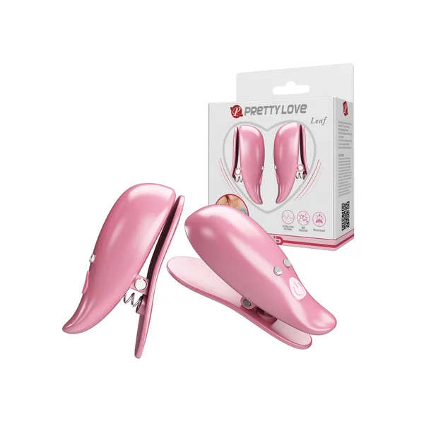 Pretty Love Leaf Wireless Vibrating Nipple Clamps - Pink