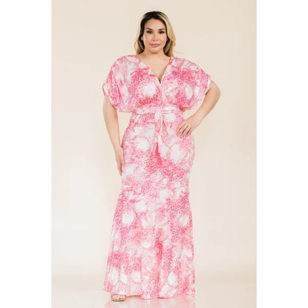 Printed Venesia Tie Waist Mermaid Maxi Dress