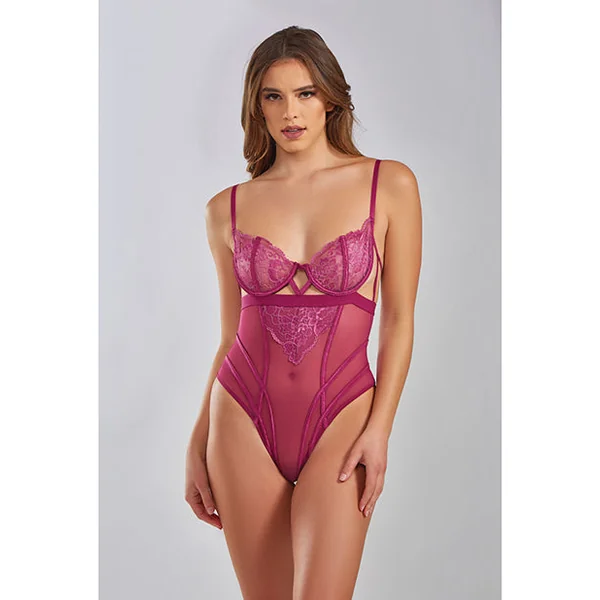 Quinn Cross Dyed Galloon Lace & Mesh Teddy Wine SM