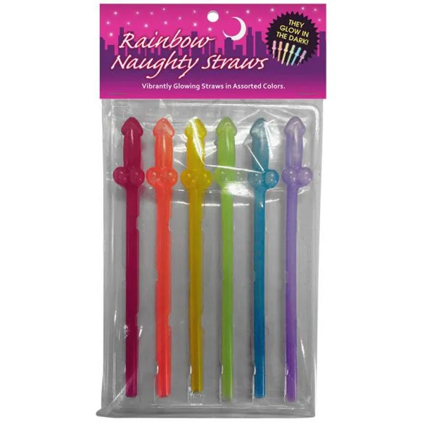 Rainbow Naughty Straws Glow In The Dark Penis Shaped