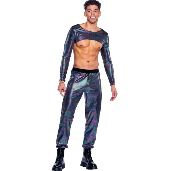 Rainbow Shimmer Camouflage Long Sleeved Crop Top