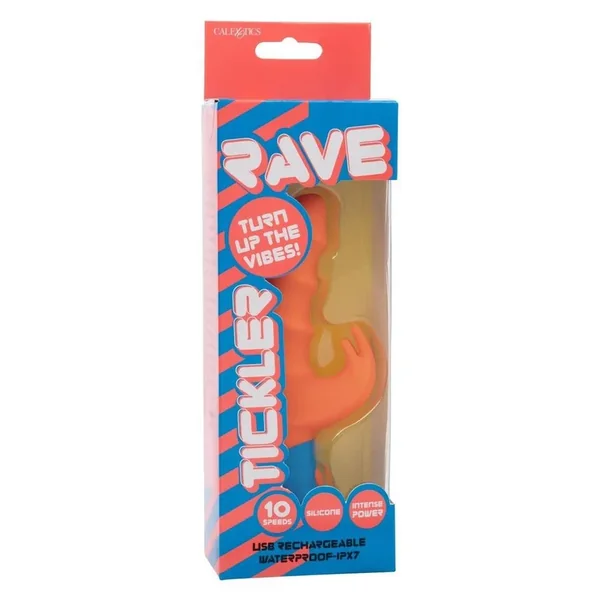Rave Tickler Rechargeable Silicone Rabbit Vibrator – Orange/Blue