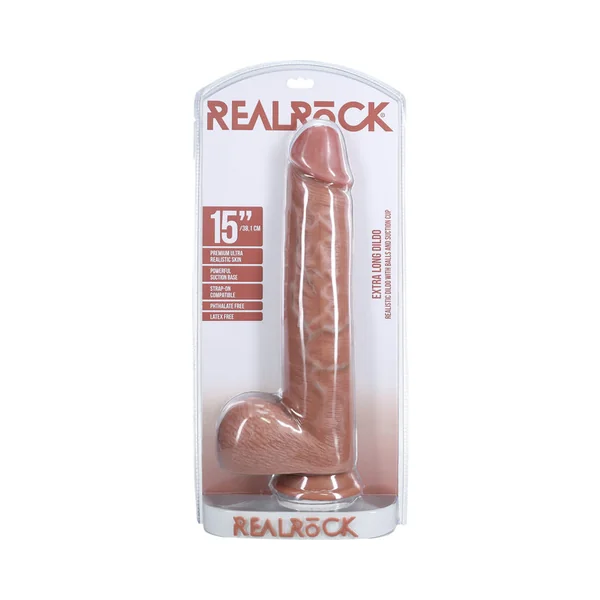 RealRock Extra Long 15 inches Dildo with Balls Tan