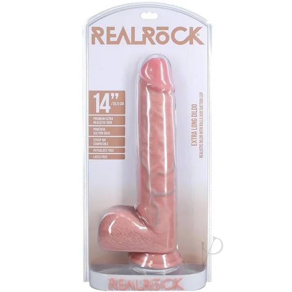 RealRock Ultra Realistic Skin Extra Large Straight Dildo with Balls and Suction Cup 14in - Vanilla