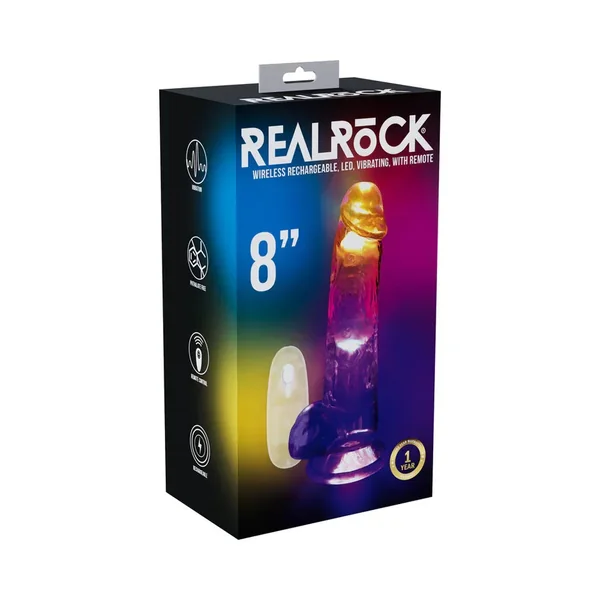 RealRock Wireless Rechargeable Remote Control Vibrating 8 in. Dildo with Balls