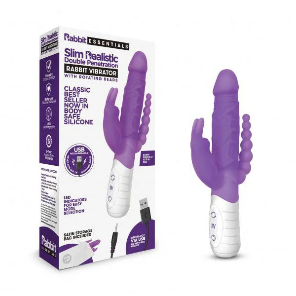 Rechargeable Slim Double Penetration Rabbit Purple