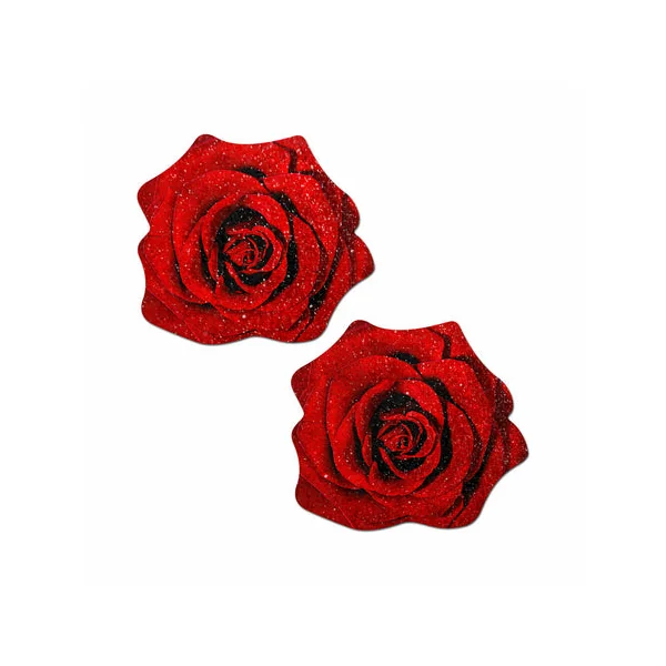 Red Glitter Blooming Rose Pasties