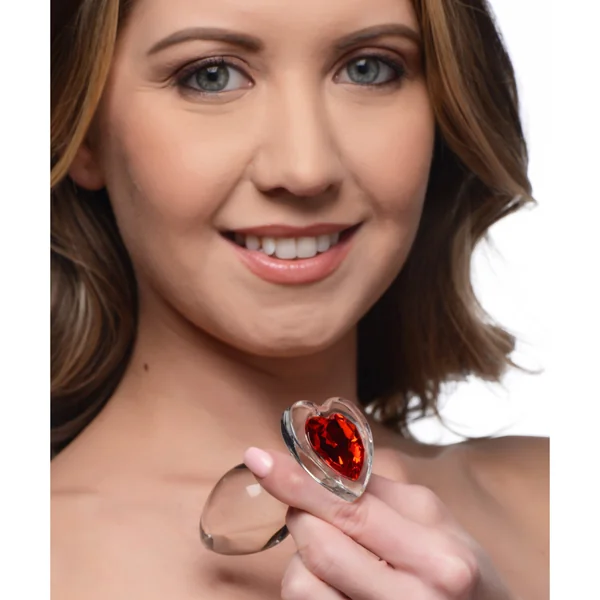 Red Heart Gem Glass Anal Plug - Medium