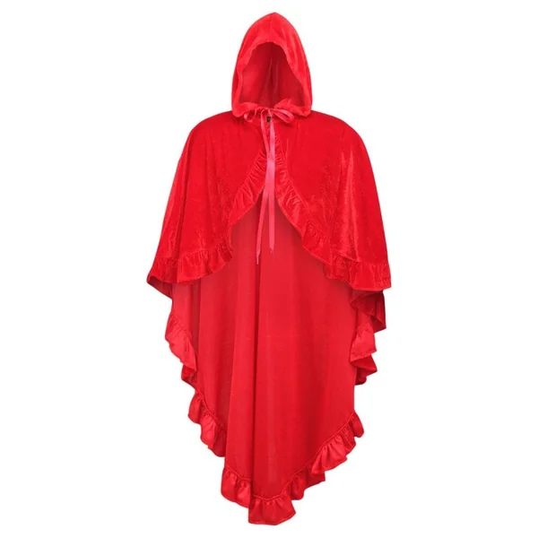 Red Velvet Hooded Ruffle Cape
