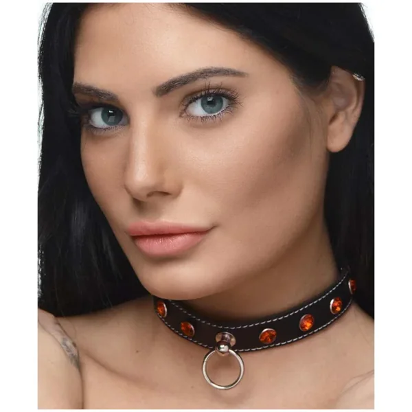 Rhinestone Choker with O-Ring – Red