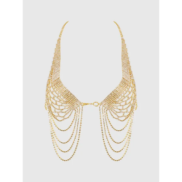 Rhinestone Net Halter with Openable Front Gold