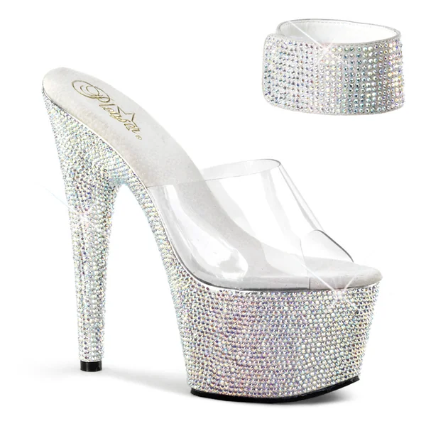 Rhinestone silver clear heels with ankle cuff