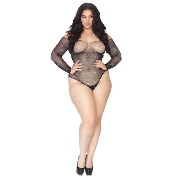 RHINESTONE SNAP CROTCH BODYSUIT BLACK P/S