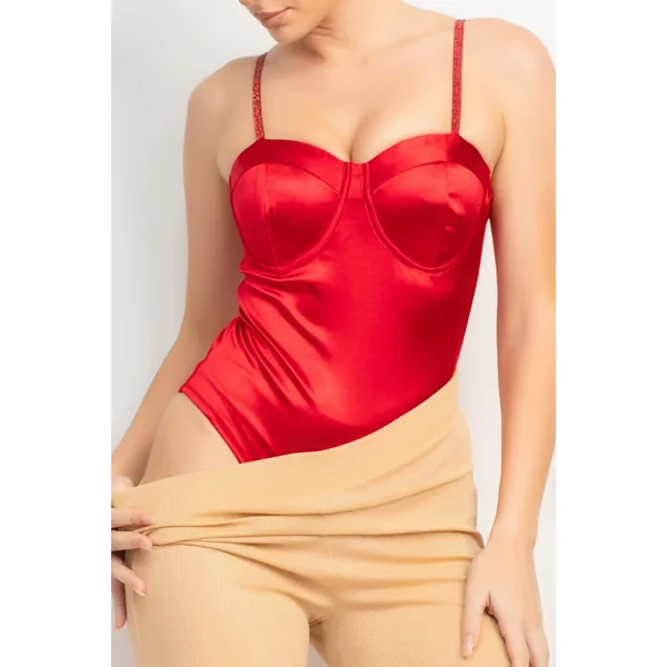 Rhinestone Strap Sweetheart Bodysuit