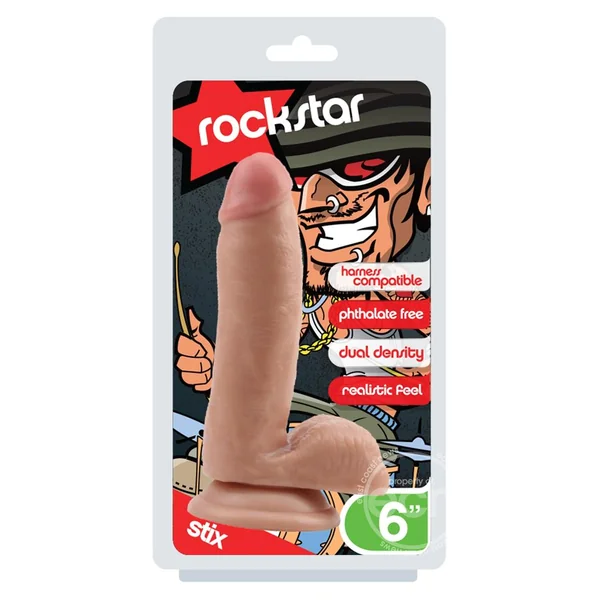 Rockstar - Stix - Dual Density Realistic Dildo with Balls 6in - Vanilla