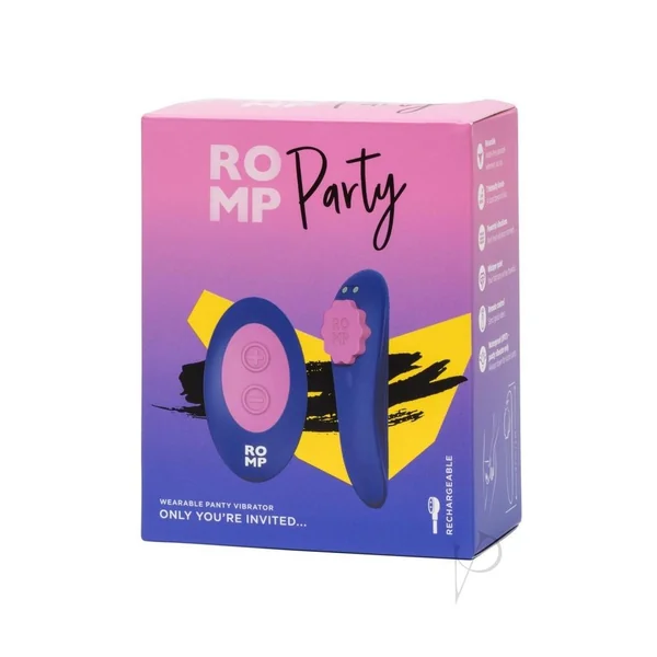 Romp Party Rechargeable Silicone Clitoral Vibrator with Remote - Blue/Pink