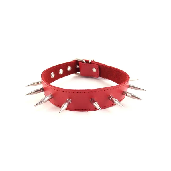 Rouge Adjustable Spiked Collar Leather Red
