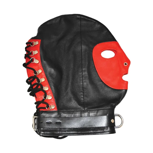 Rouge Leather Mask with D Ring and Lock Strap – Black/Red