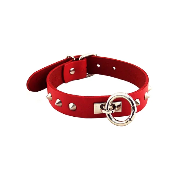 Rouge O Ring Studded Adjustable Leather Collar