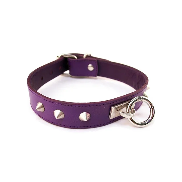 Rouge O Ring Studded Leather Collar Purple