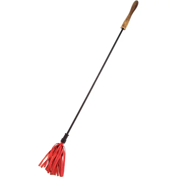 Rouge Wooden Handle Leather Riding Crop - Red