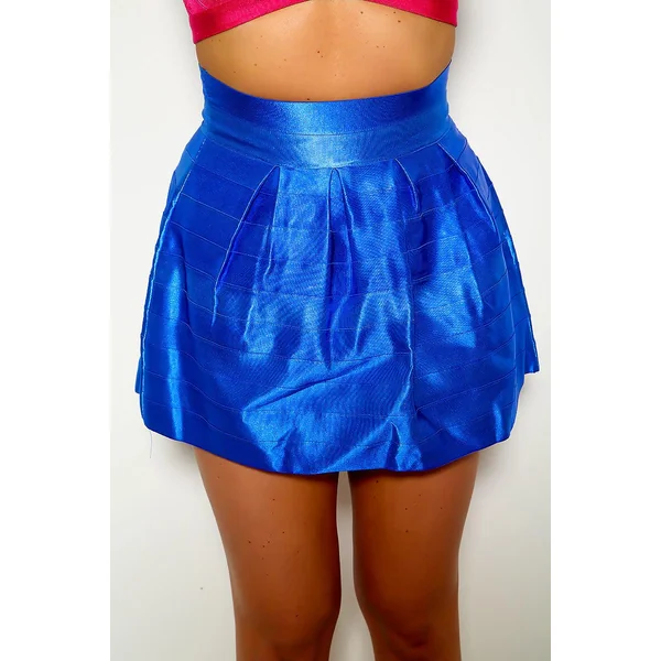 Royal Blue Flare Zip Up Bandage Mini Skirt