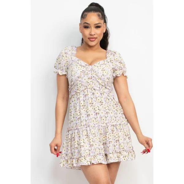 Ruffled Floral Puff Sleeve Dress