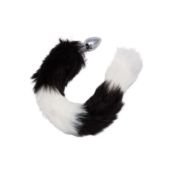 Running Wild Black and White Tail Faux Fur Tail and Metallic Anal Plug – Black/White