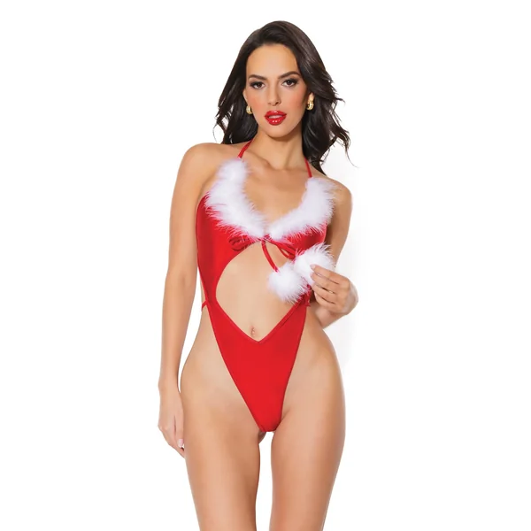 Santa Roleplay Costume Marabou Trim Teddy Red/White